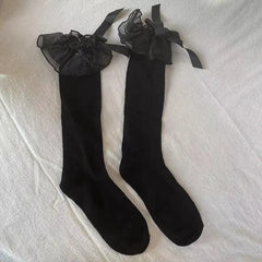 Gothic Lolita Fashion Black Knee High Socks with Frilly Cuffs - KawaSocks