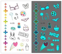 Waterproof Temporary Tatoo Blue Luminous Tattoo Stickers Rainbow Party Face Finger Fake Tattoo Stickers Fluorescent Glowing - KawaSocks