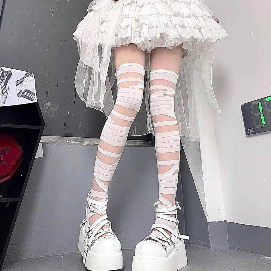 Harajuku Punk Fashion halloween thigh high socks with Bandage - KawaSocks