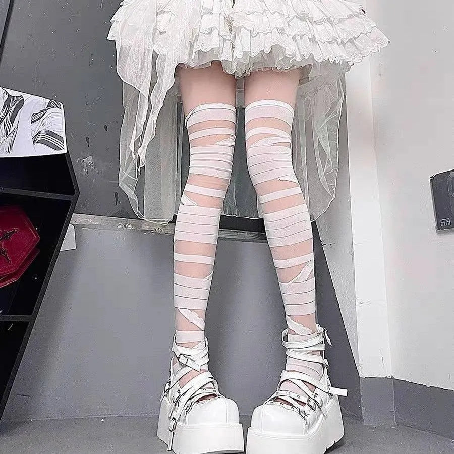 Harajuku Punk Fashion halloween thigh high socks with Bandage - KawaSocks