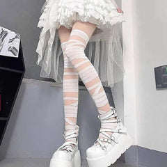 Harajuku Punk Fashion halloween thigh high socks with Bandage - KawaSocks