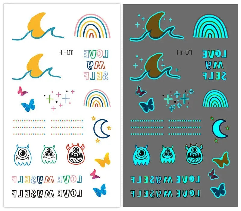 Waterproof Temporary Tatoo Blue Luminous Tattoo Stickers Rainbow Party Face Finger Fake Tattoo Stickers Fluorescent Glowing - KawaSocks