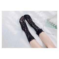 Kawaii Lolita Outfits Mesh Socks White Lace Ankle Socks - KawaSocks
