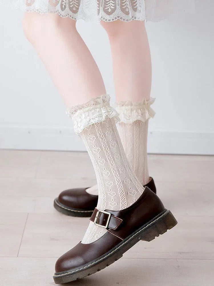 Cute Lolita Lace Ankle Socks White Frilly Socks - KawaSocks