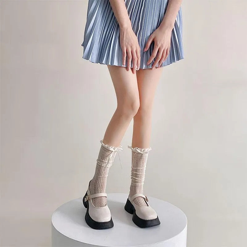 Lace Crew Socks with Ruffle | Frilly Lolita Socks for Women | Lolita Outfits - KawaSocks