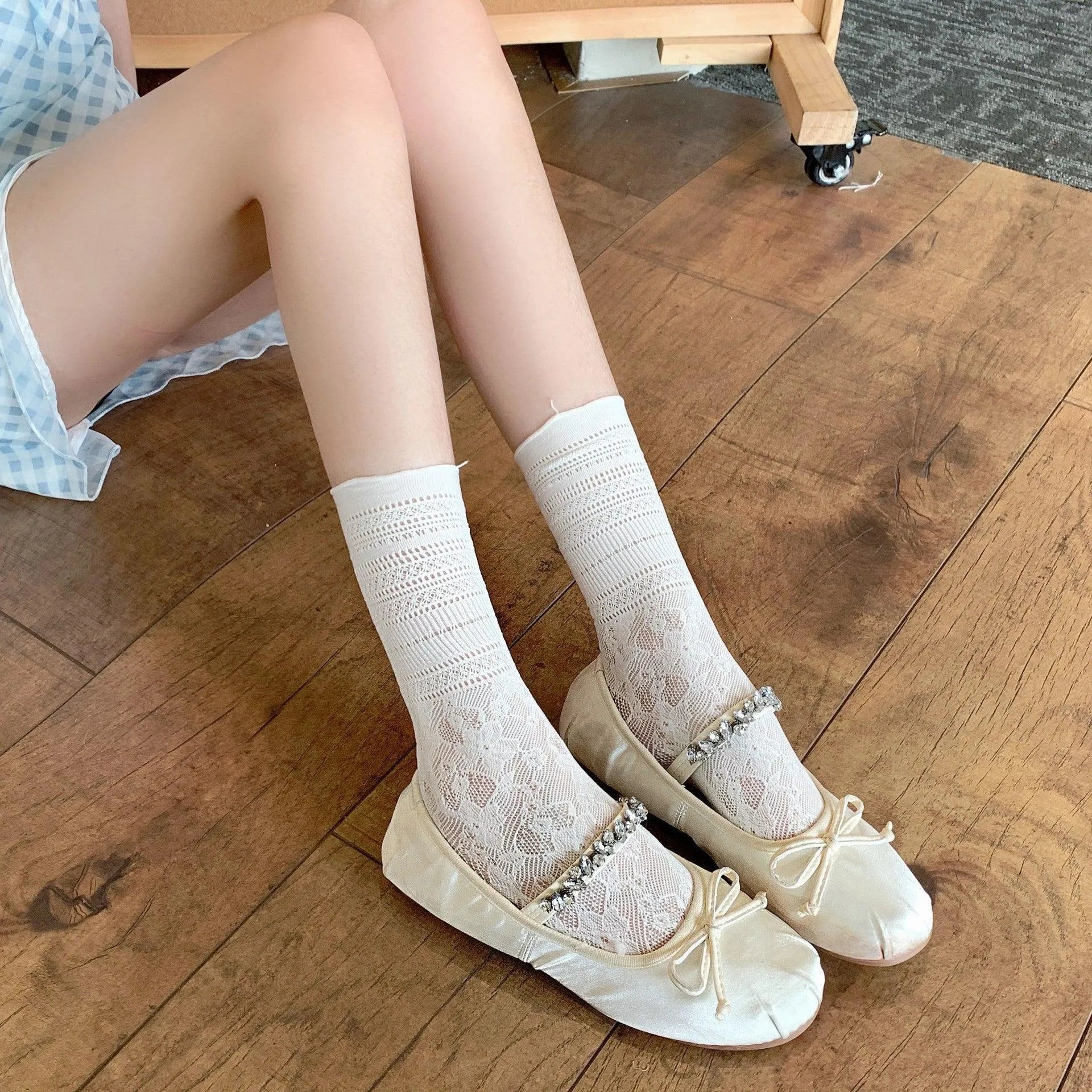 Lace Trim Mesh Lolita Fashion Crew Socks Adorable Japanese Fashion - KawaSocks