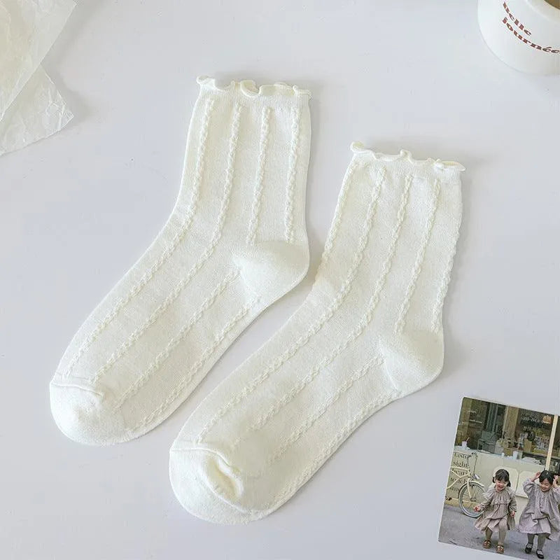 Milk White Lolita Socks with Ruffle | Cute Frilly Socks | Kawaii Socks - KawaSocks