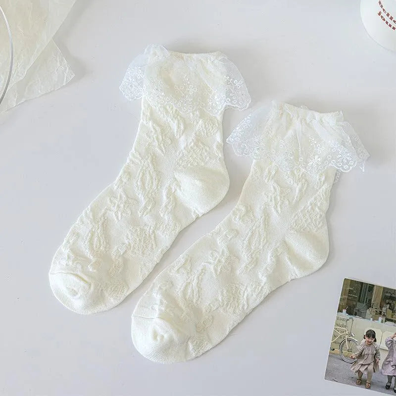 Milk White Lolita Socks with Ruffle | Cute Frilly Socks | Kawaii Socks - KawaSocks