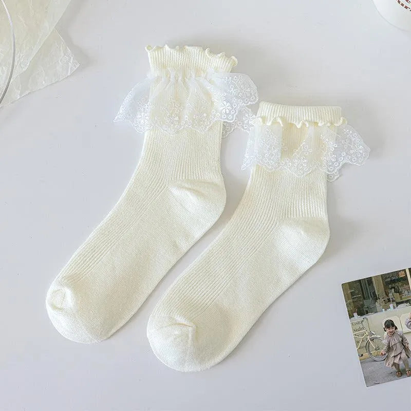 Milk White Lolita Socks with Ruffle | Cute Frilly Socks | Kawaii Socks - KawaSocks