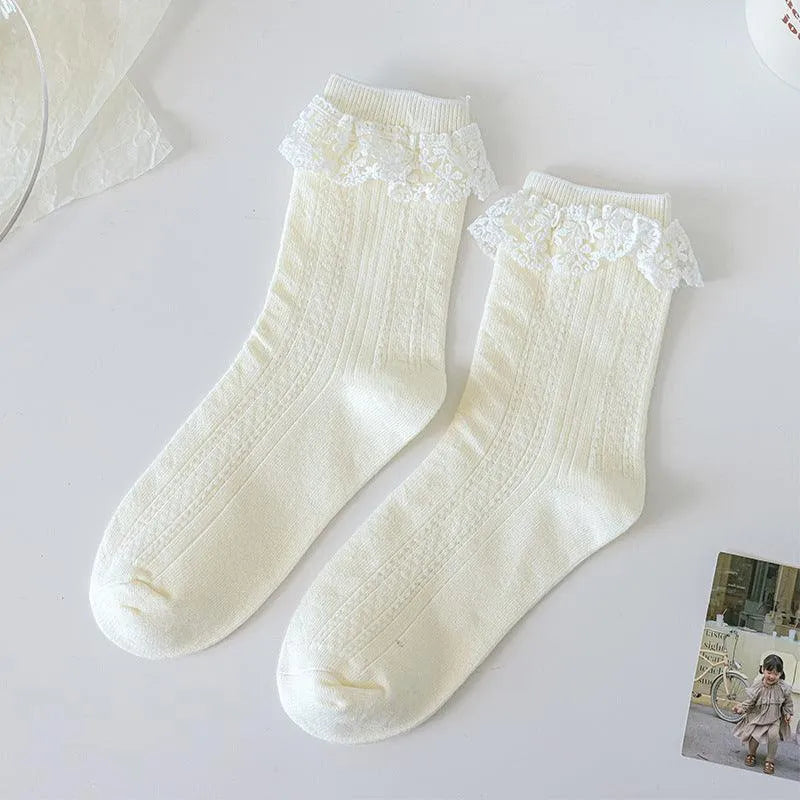 Milk White Lolita Socks with Ruffle | Cute Frilly Socks | Kawaii Socks - KawaSocks