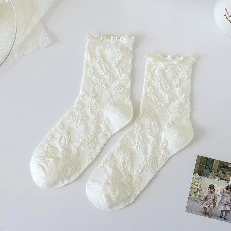 Milk White Lolita Socks with Ruffle | Cute Frilly Socks | Kawaii Socks - KawaSocks