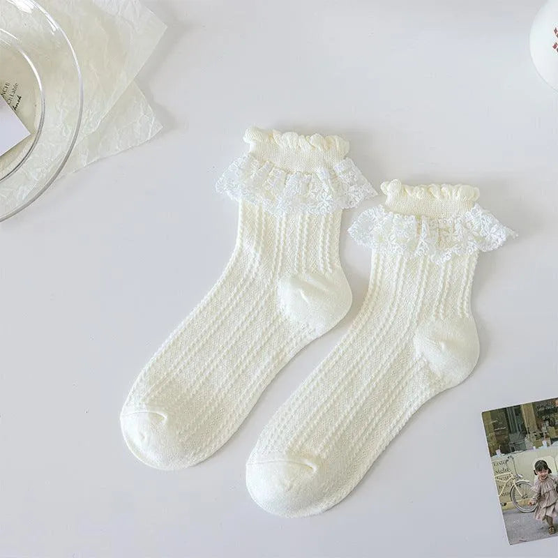 Milk White Lolita Socks with Ruffle | Cute Frilly Socks | Kawaii Socks - KawaSocks