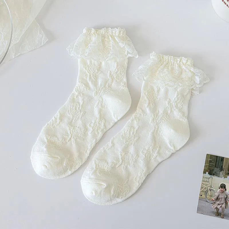 Milk White Lolita Socks with Ruffle | Cute Frilly Socks | Kawaii Socks - KawaSocks