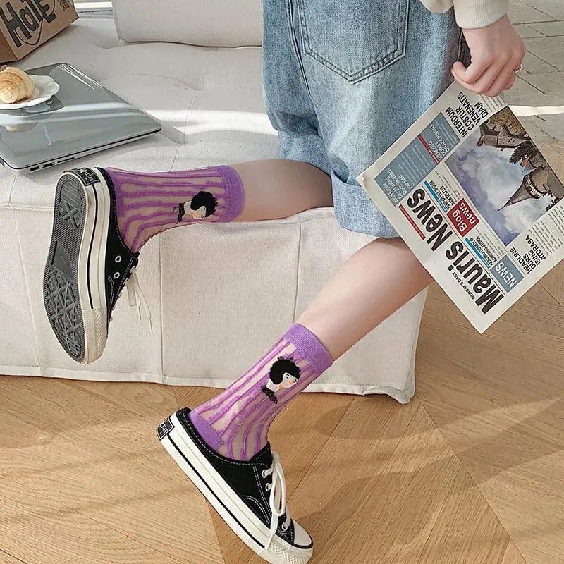 Nylon Sheer Socks with Strips | Unique Socks | Cute Socks - KawaSocks