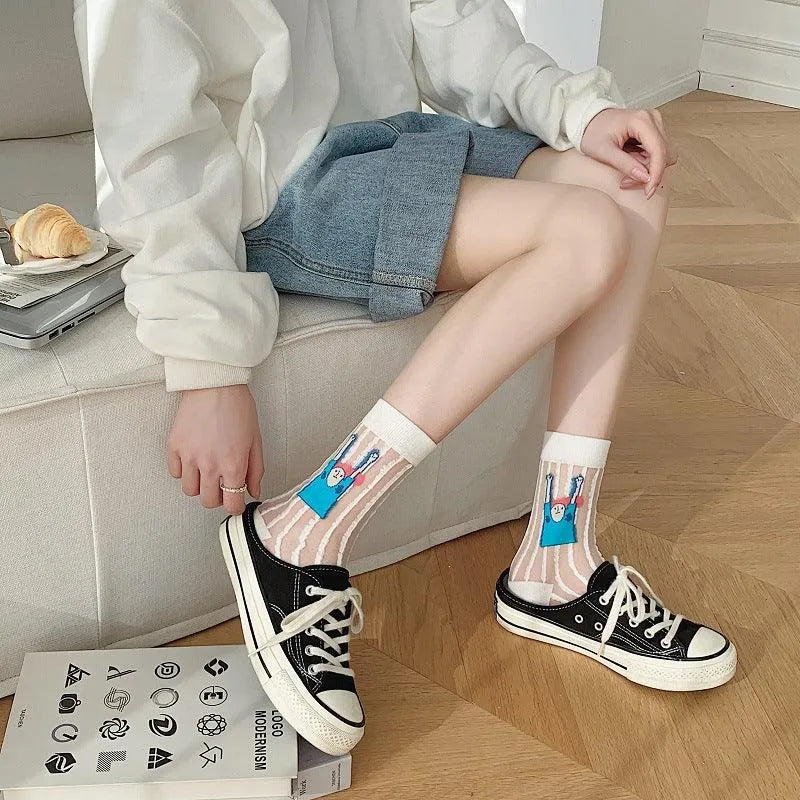 Nylon Sheer Socks with Strips | Unique Socks | Cute Socks - KawaSocks