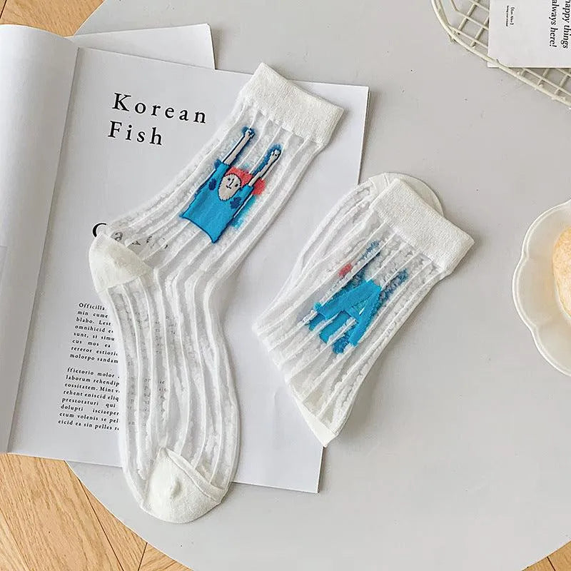 Nylon Sheer Socks with Strips | Unique Socks | Cute Socks - KawaSocks