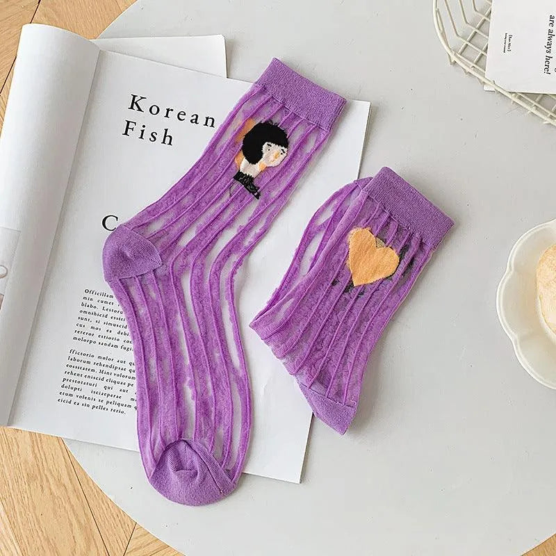 Nylon Sheer Socks with Strips | Unique Socks | Cute Socks - KawaSocks