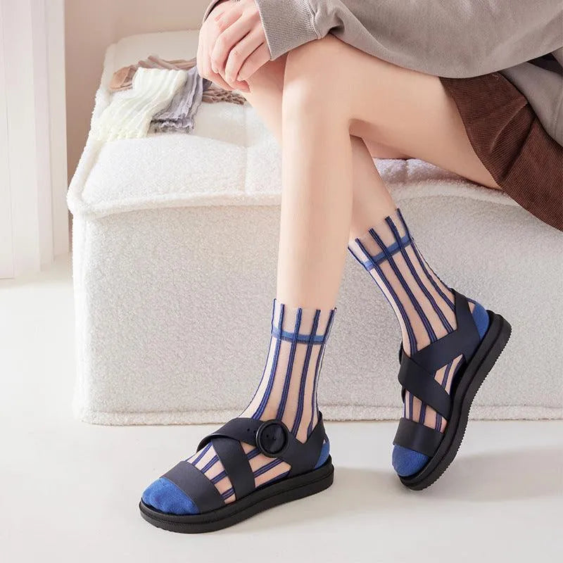 Nylon Sheer Socks with Strips | Unique Socks | Kawaii Socks - KawaSocks