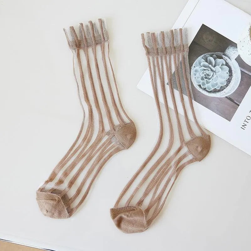 Nylon Sheer Socks with Strips | Unique Socks | Kawaii Socks - KawaSocks