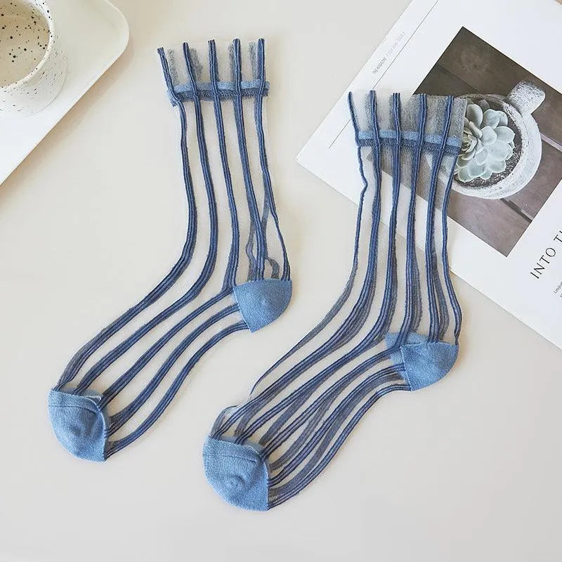 Nylon Sheer Socks with Strips | Unique Socks | Kawaii Socks - KawaSocks