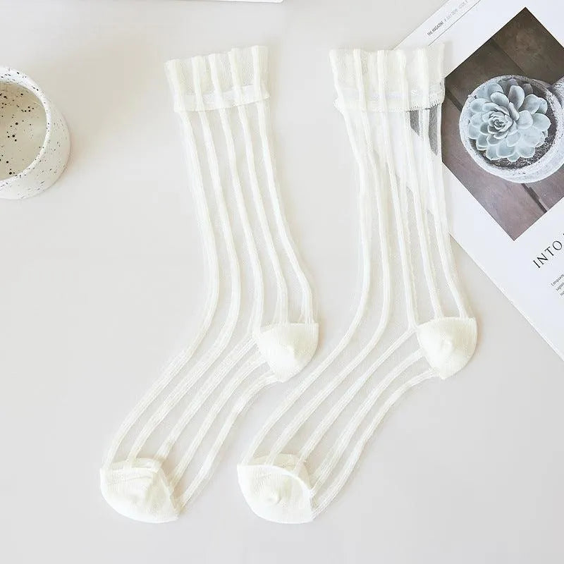 Nylon Sheer Socks with Strips | Unique Socks | Kawaii Socks - KawaSocks