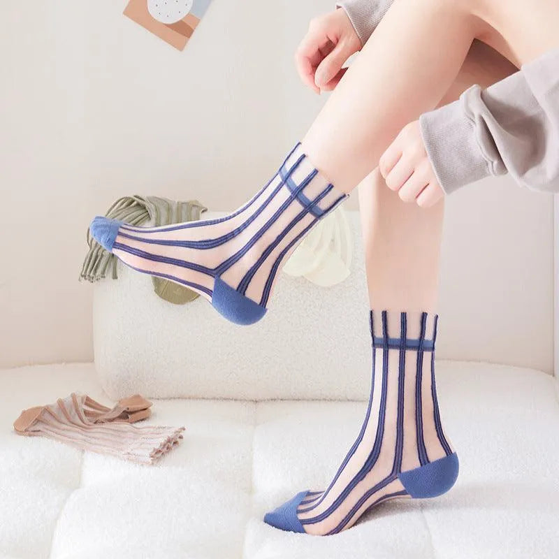 Nylon Sheer Socks with Strips | Unique Socks | Kawaii Socks - KawaSocks