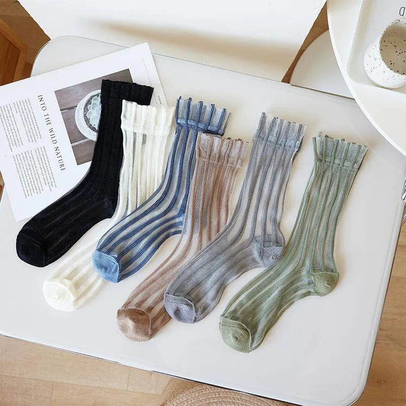 Nylon Sheer Socks with Strips | Unique Socks | Kawaii Socks - KawaSocks