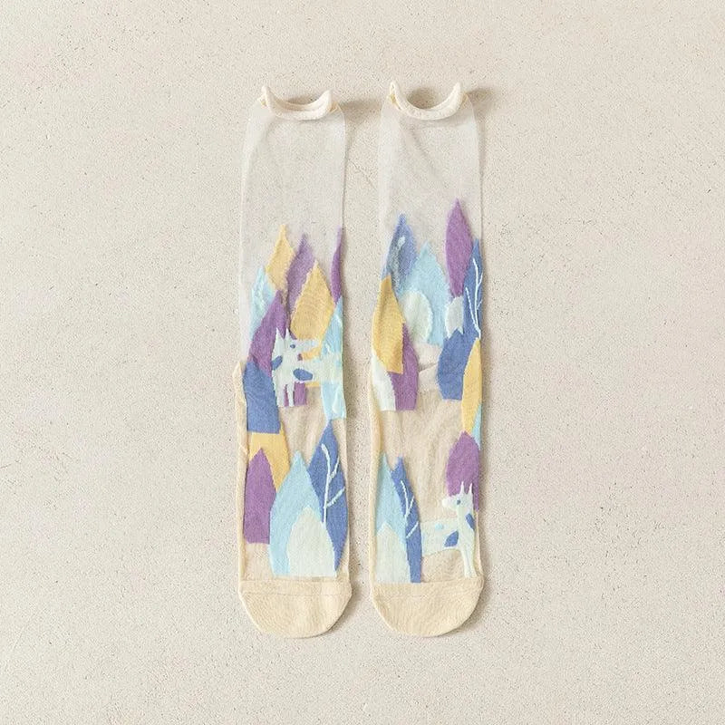 Nylon Transparent Crew Socks | Women's Unique Socks | Cute Outfits - KawaSocks