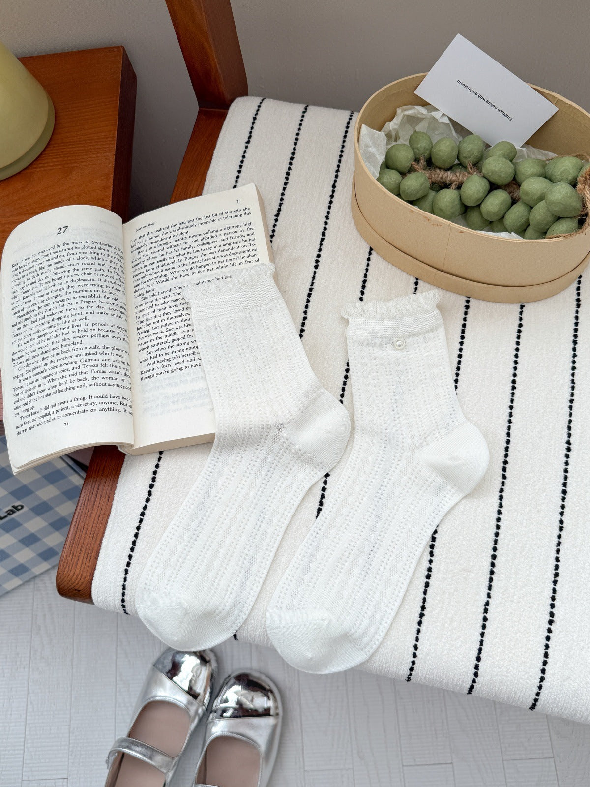 Vintage Coquette Pointelle Mesh Pearl Trim Ruffle Crew Socks - KawaSocks