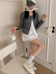 Vintage Coquette Pastel Blue and Gray Ruffle Cotton Crew Socks for Kawaii Aesthetics - KawaSocks