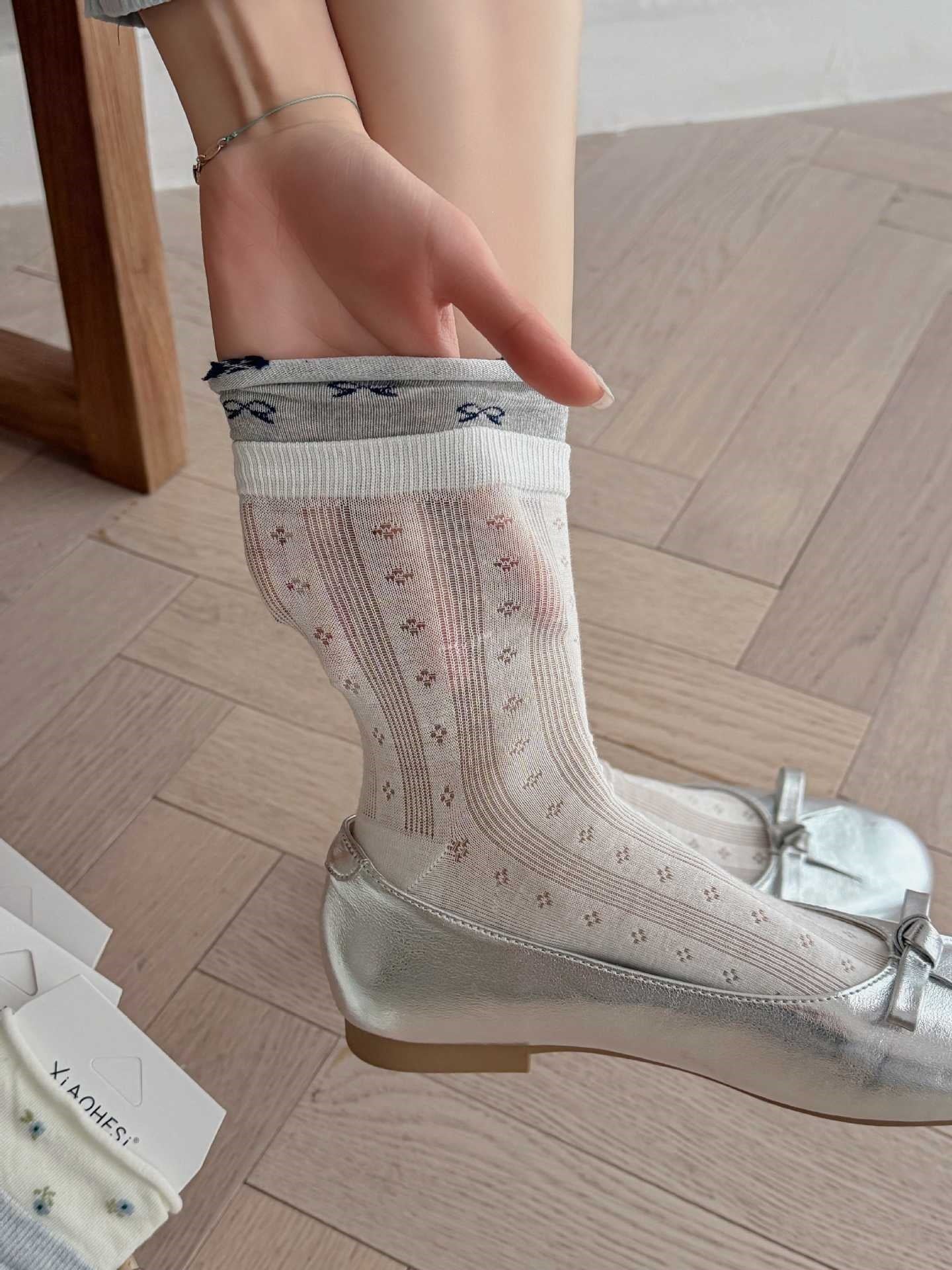 Whimsical Cottagecore Pointelle Cotton Fold-Over Cuff Crew Socks For Sweet Daily Wear - KawaSocks