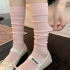 Casual Vintage Ribbed Cotton Pointelle Slouch Crew Socks for Cute Everyday Wear - KawaSocks