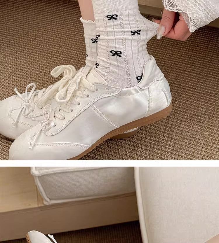 Coquette Kawaii Balletcore Ribbed Cotton Knitted Bow Crew Socks for Romantic Daily Fashion - KawaSocks