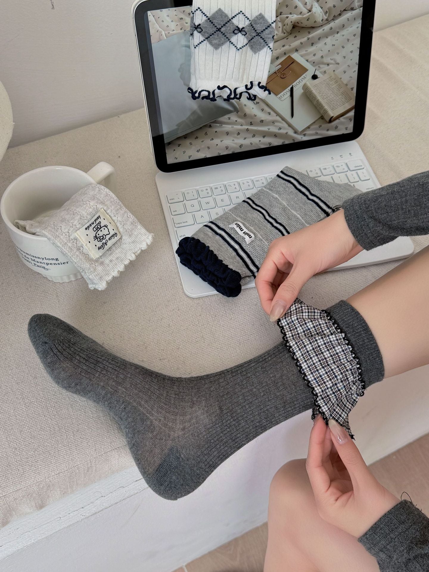 Vintage Preppy Ribbed Cotton Ruffle Trim Crew Socks For Cute Everyday Outfits - KawaSocks
