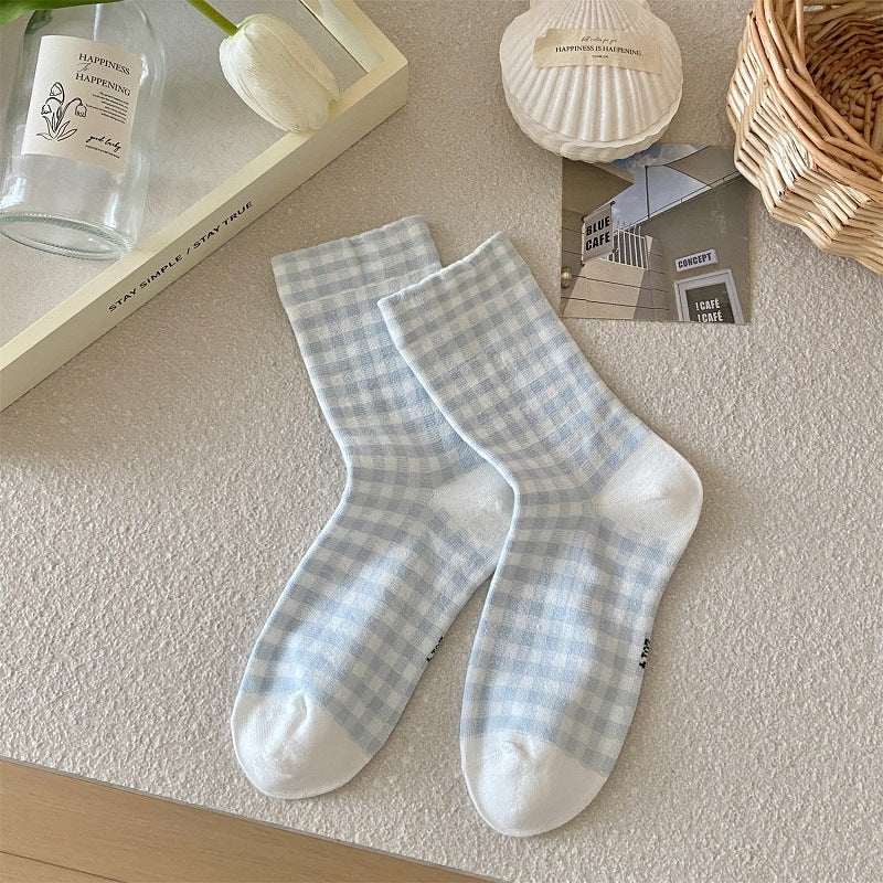 Soft Girl Cottagecore Smooth Cotton Dainty Bow & Gingham Crew Socks For Everyday Cute Outfits - KawaSocks
