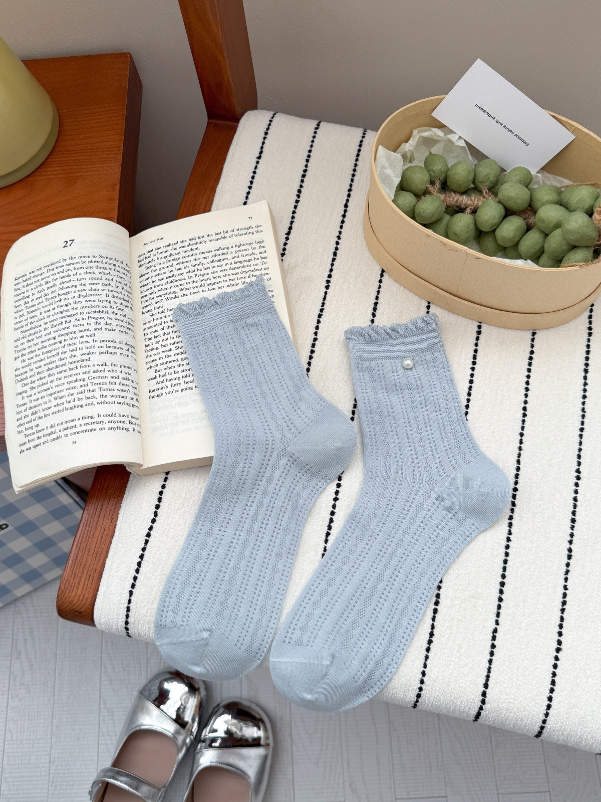 Vintage Coquette Pointelle Mesh Pearl Trim Ruffle Crew Socks - KawaSocks