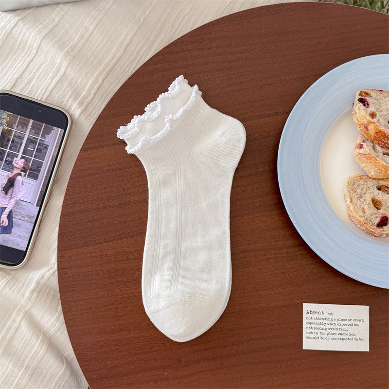 Delicate Coquette Breathable Cotton Pointelle Ruffle Ankle Socks For Sweet Spring Outfits - KawaSocks