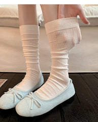 Casual Vintage Ribbed Cotton Pointelle Slouch Crew Socks for Cute Everyday Wear - KawaSocks