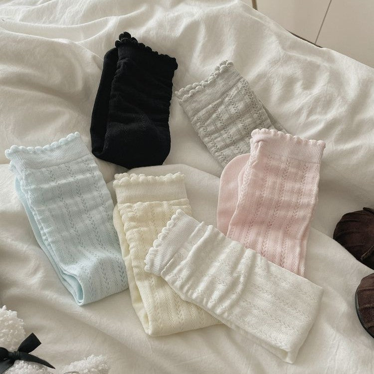 Vintage Mori Girl Pointelle Knit Lettuce Trim Crew Socks - KawaSocks