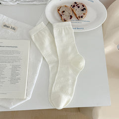 Minimalist Vintage Pointelle Knit Cotton Blend Crew Socks - KawaSocks