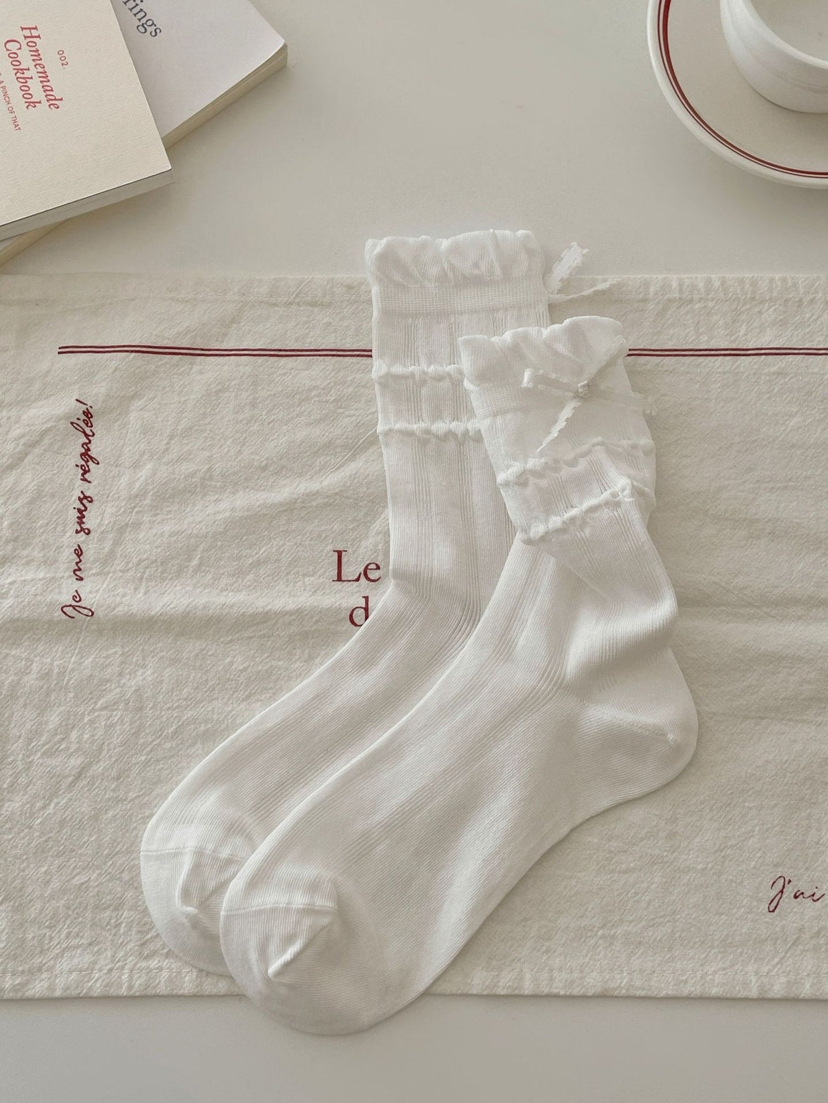 Sweet Coquette Ribbed Cotton Wavy Bow Crew Socks For Romantic Balletcore Styling - KawaSocks