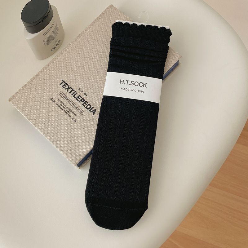 Vintage Mori Girl Pointelle Knit Lettuce Trim Crew Socks - KawaSocks