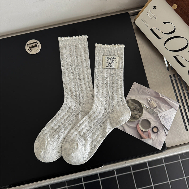 Vintage Preppy Ribbed Cotton Ruffle Trim Crew Socks For Cute Everyday Outfits - KawaSocks