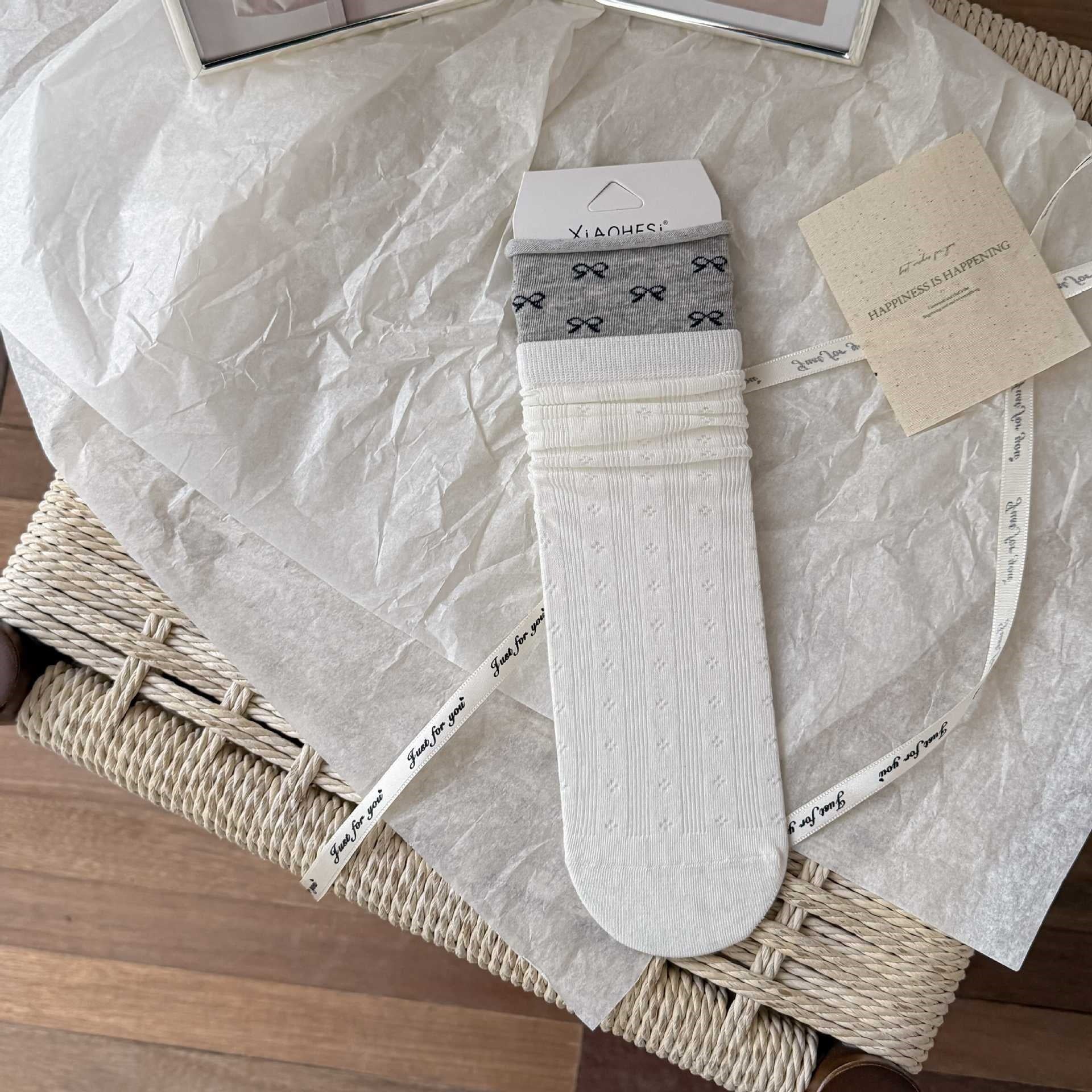 Whimsical Cottagecore Pointelle Cotton Fold-Over Cuff Crew Socks For Sweet Daily Wear - KawaSocks