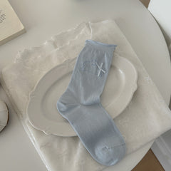 Soft Girl Pastel Cotton Lace & Ribbon Bow Crew Socks for Cute Everyday Wear - KawaSocks