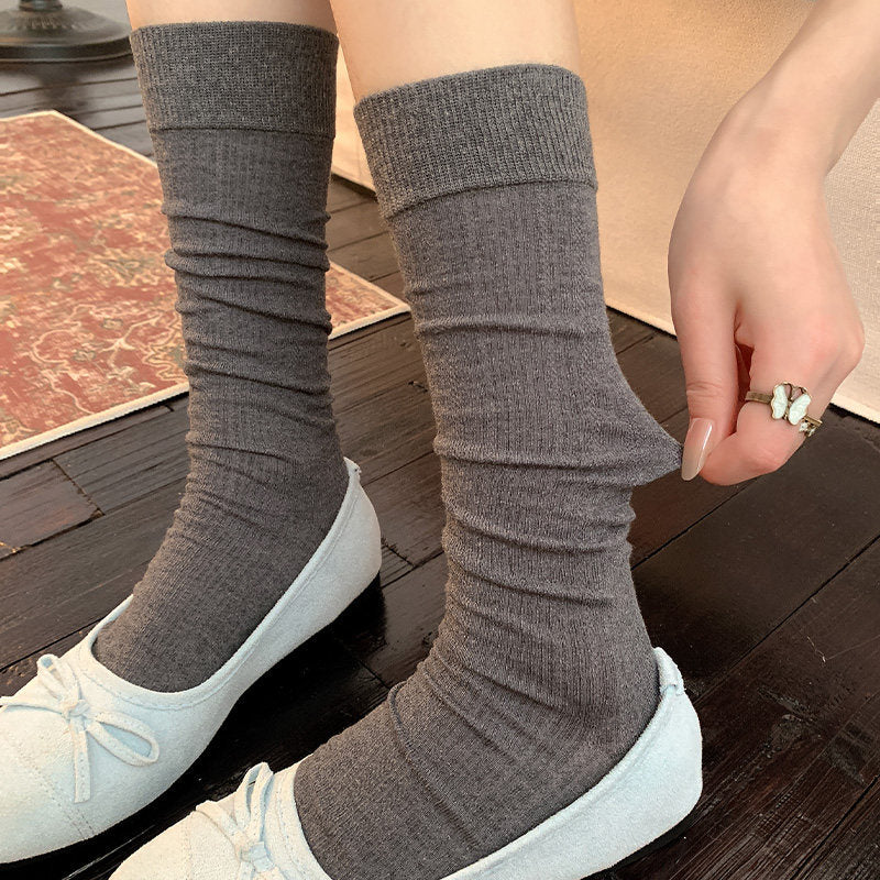Casual Vintage Ribbed Cotton Pointelle Slouch Crew Socks for Cute Everyday Wear - KawaSocks