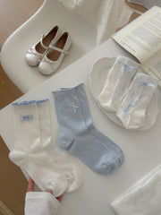 Soft Girl Pastel Cotton Lace & Ribbon Bow Crew Socks for Cute Everyday Wear - KawaSocks
