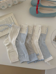 Soft Girl Pastel Cotton Lace & Ribbon Bow Crew Socks for Cute Everyday Wear - KawaSocks
