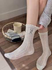 Vintage Preppy Ribbed Cotton Ruffle Trim Crew Socks For Cute Everyday Outfits - KawaSocks