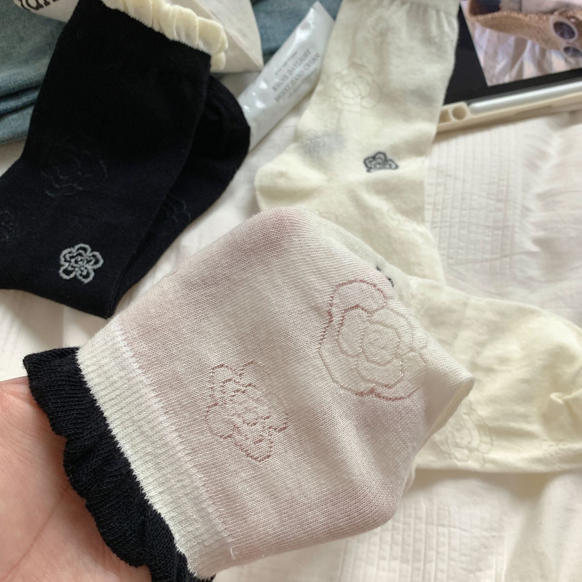 Vintage Coquette Soft Cotton Contrast Ruffle Rose Embroidered Crew Socks for Cute Daily Outfits - KawaSocks